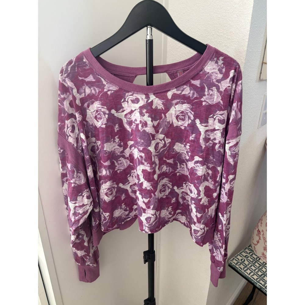 Free People Movement Floral Open Back Long Sleeve Crop Top Purple Small Rose - Picture 5 of 7